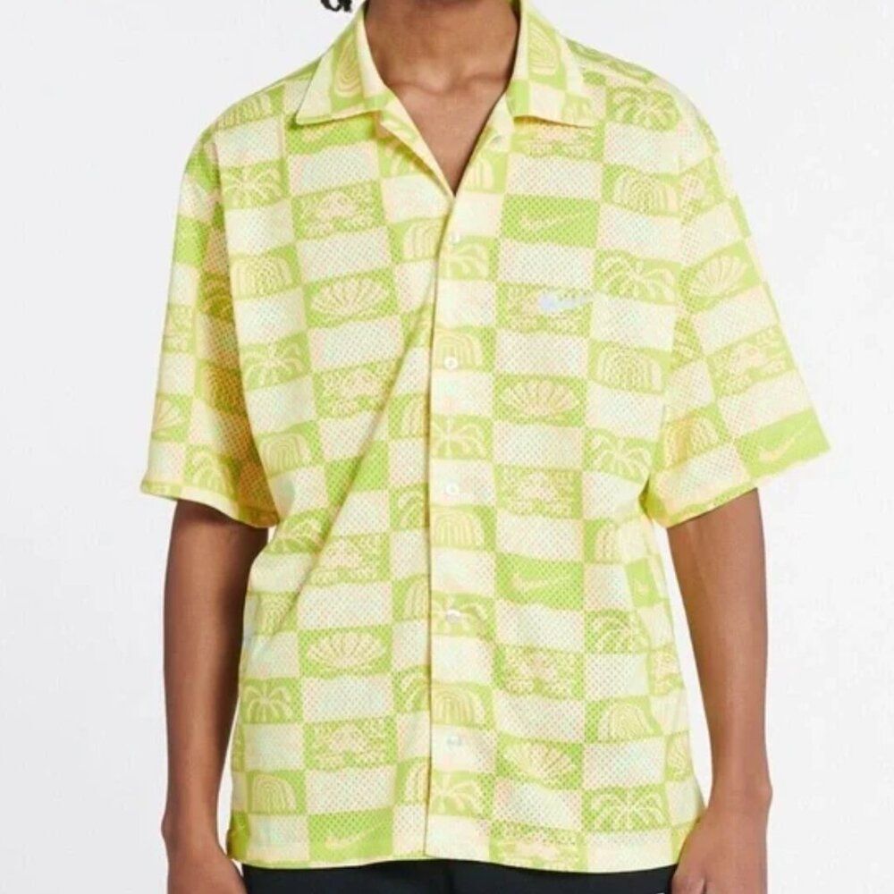 Nike Spring Break Camp Shirt Mesh Short Sleeve Button Up Dri Fit Unisex XS Neon